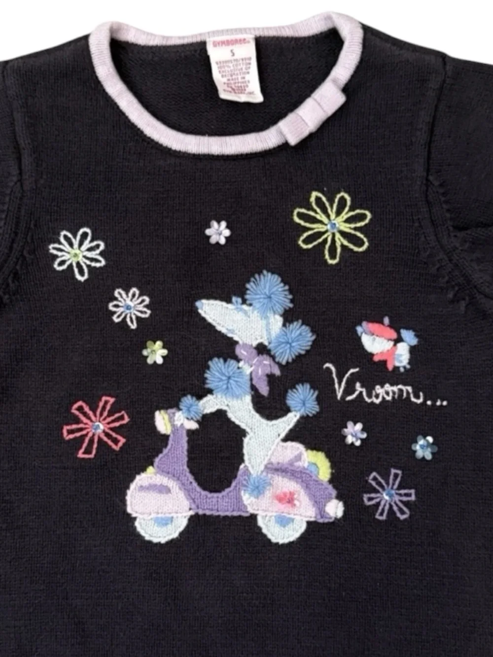 Vintage 2003 Gymboree Poodle Dog Scooter Floral Sweater Girls 5 Y2K
